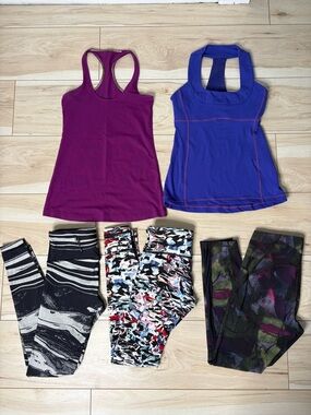 Lululemon Bundle 5 Pc Leggings & Tanks Athletic Set Workout Gym Athleisure Women